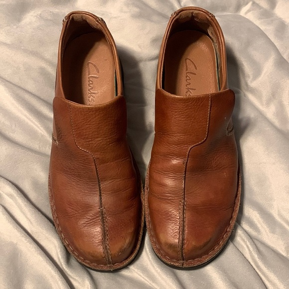 Clarks mens slip on leather clog euro style brown size 12 active air renfaire - Picture 1 of 8
